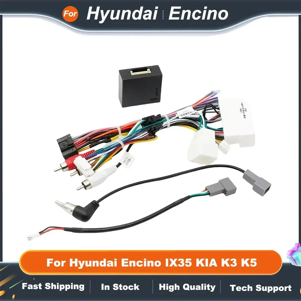 Car Radio Fascia Frame 16PIN Power Cable Adapter with Canbus Box for Hyundai Encino IX35 KIA K3 K5 Stereo Wiring Harness