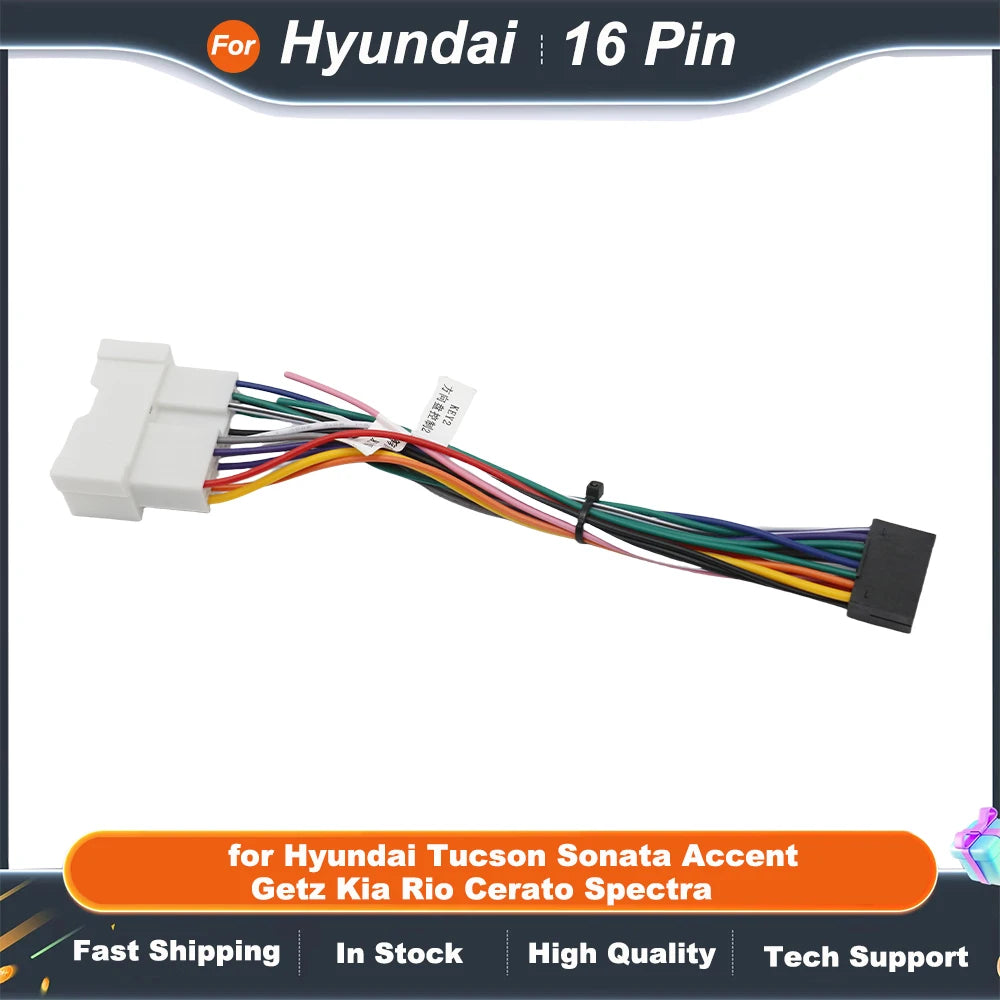 Radio Wiring Harness 16 Pin Connector Car Android Cable Adapter for Hyundai Tucson Sonata Accent Getz Kia Rio Cerato Spectra