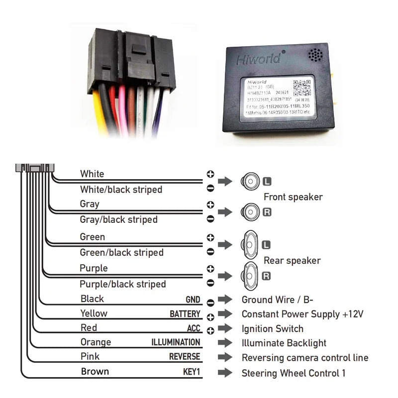 ISO Wiring Harness CAN Bus Decoder, 16 Pin Car Android Head Unit Cable Adapter,  for Mercedes Benz B Class W245 W246 C200
