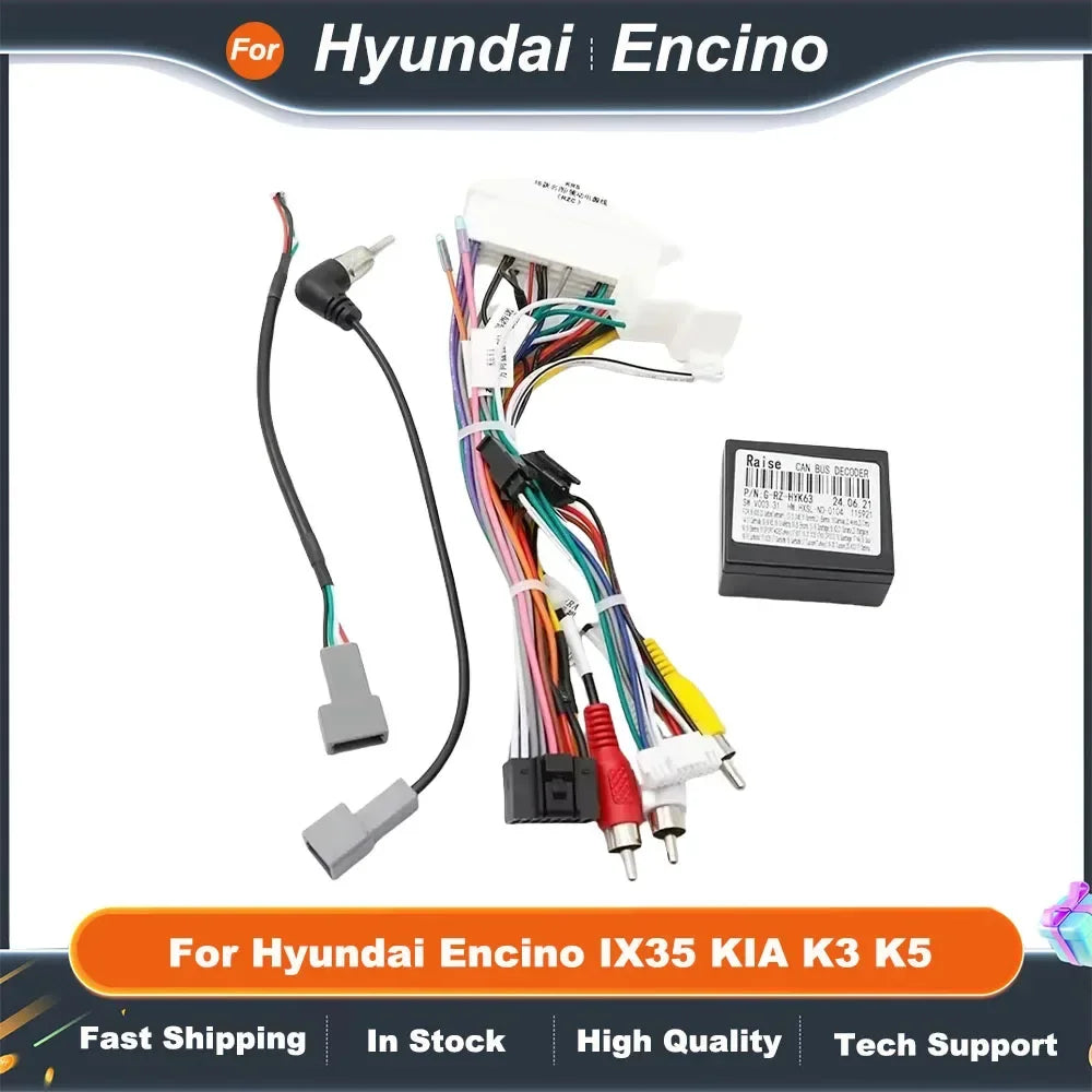 Car Radio Fascia Frame 16PIN Power Cable Adapter with Canbus Box for Hyundai Encino IX35 KIA K3 K5 Stereo Wiring Harness
