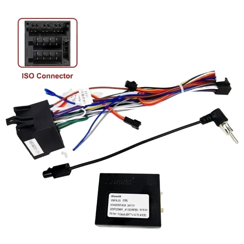 Radio Wiring Harness Adapter, CAN Bus Decoder, 16 Pin Car Android Cable, for VW Golf, Jetta, Polo, Passat, T-Roc, Octavia, Leon