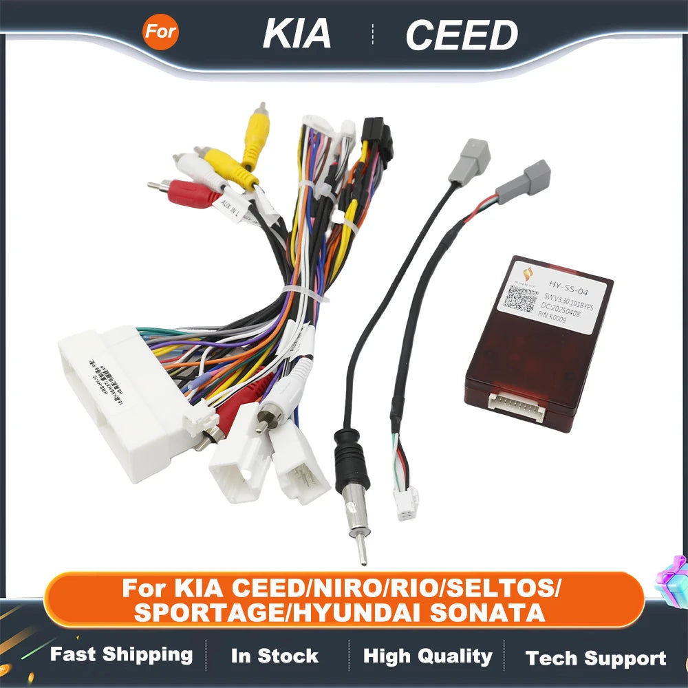 For KIA CEED/NIRO/RIO/SELTOS/SPORTAGE/HYUNDAI SONATA 9 Android 2 Din GPSCar Radio Canbus Decoder Wiring Harness Adapter HY-SS-04