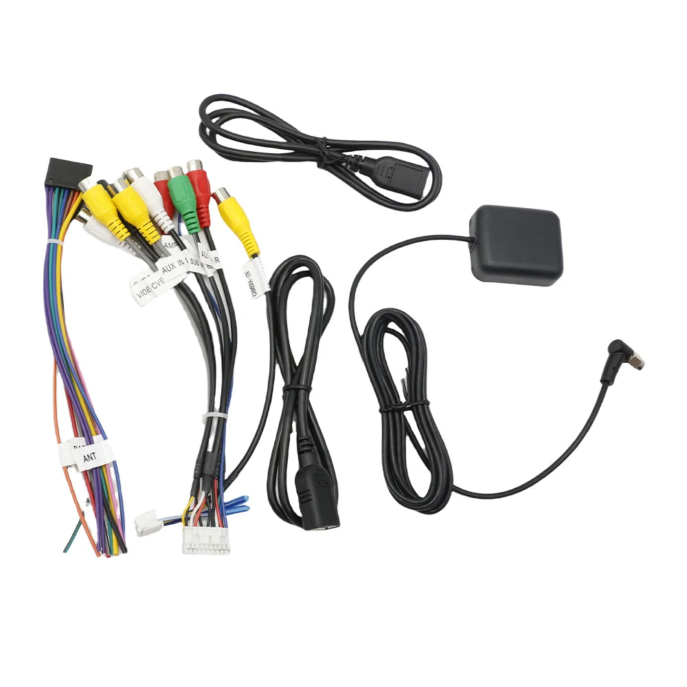 16 Pin Wiring Harness Set for Universal Car Android System USB Adapter GPS Antenna Mic Video CVBS Audio Aux RCA Wifi Cable