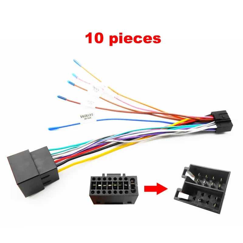 10 Pieces 16 Pin Wiring Harness Adapter ISO Connector 16P Plug Car Electronic Accessories 12V Cable for 2 Din Android Auto Radio