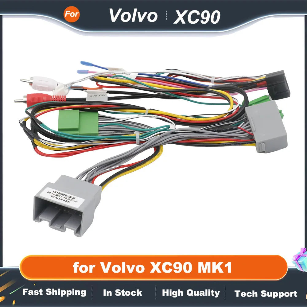 Radio Wiring Harness CAN Bus Decoder 16 Pin Plug to 14Pin Connector Audio RCA Input Car Android Cable Adapter for Volvo XC90 MK1