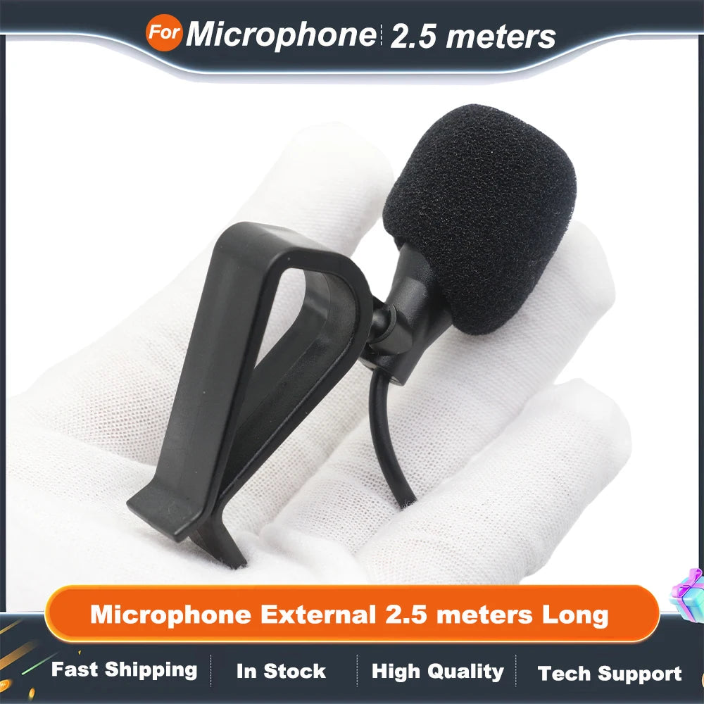 Car Bluetooth Hands Free Kits Microphone External 2.5 meters Long Portable Mono Audio Mic Braided Cable Clip-on 3.5mm Aux Plug