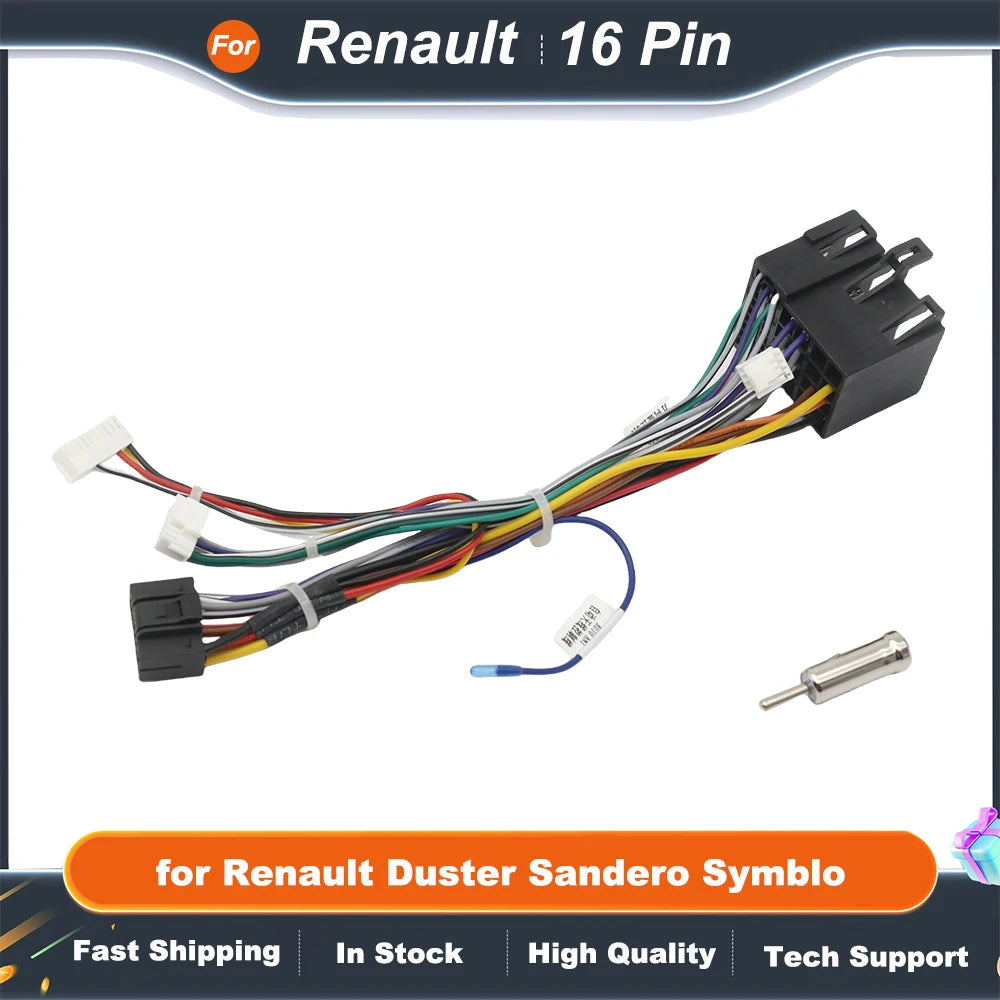 Wiring Harness CAN Bus Decoder 16 Pin Plug to ISO Connector Car Head Unit Cable Adapter for Renault Duster Sandero Symblo