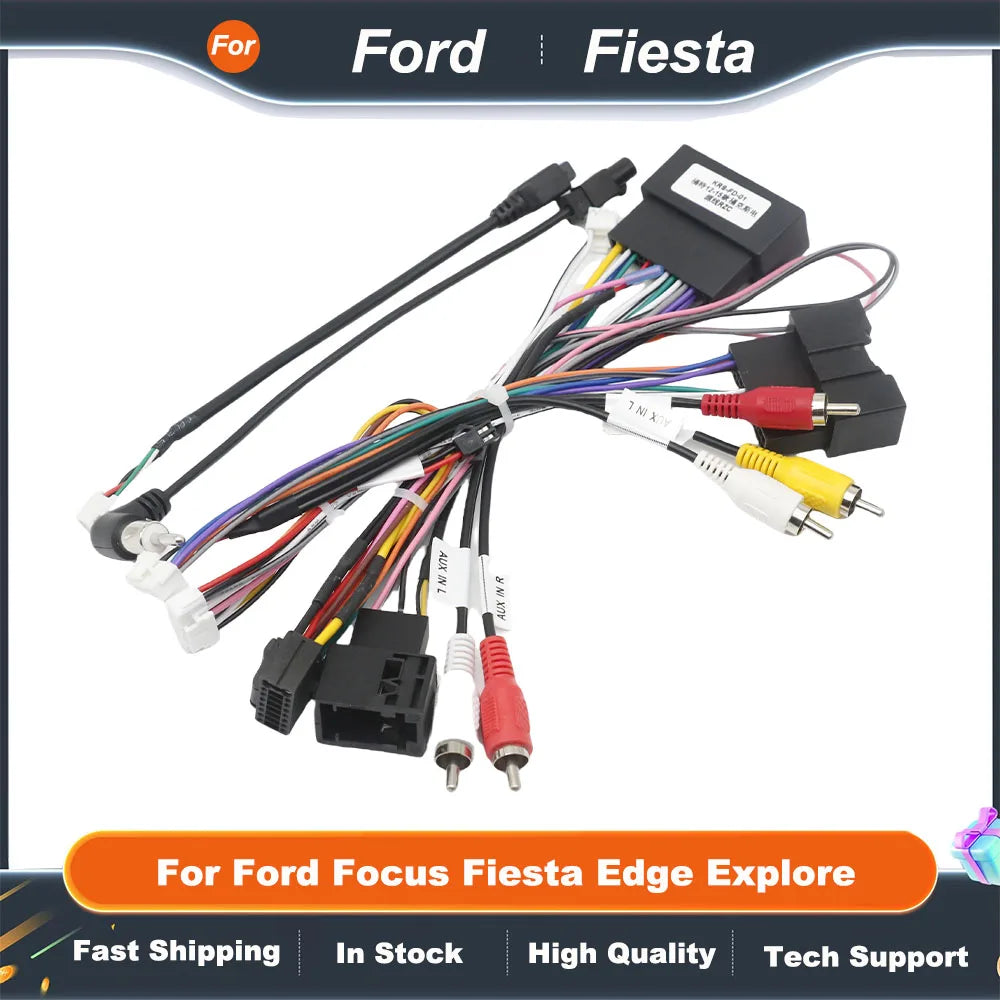 For Ford Fiesta 2013-2017 16 Pin Harness Adapter Android Player Multimedia Stereo Cables Canbus Canbox DVD Radio GPS Power Cord