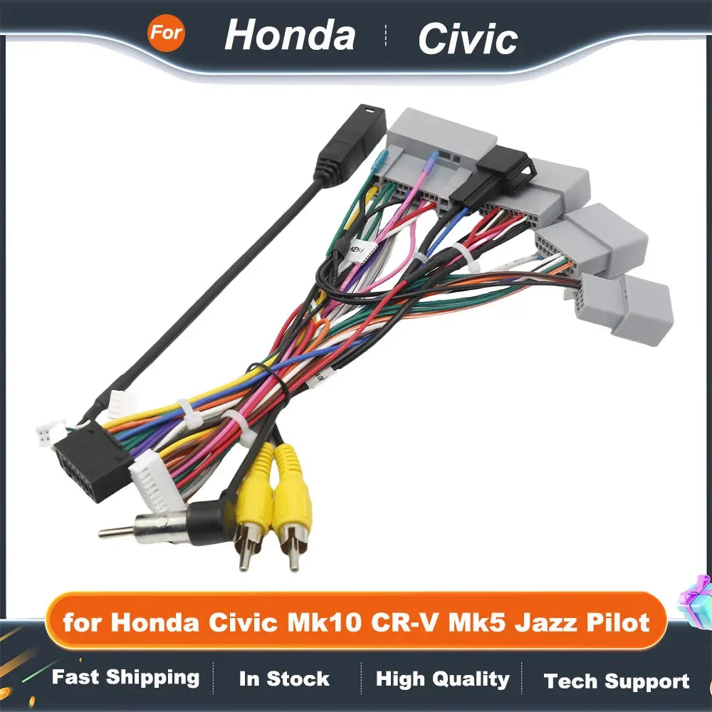 CAN Bus Decoder Wiring Harness 16 Pin to 24Pin 32Pin Android Multimedia Cable Adapter for Honda Civic Mk10 CR-V Mk5 Jazz Pilot