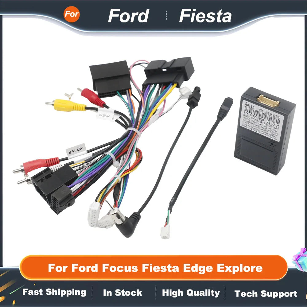 For Ford Fiesta 2013-2017 16 Pin Harness Adapter Android Player Multimedia Stereo Cables Canbus Canbox DVD Radio GPS Power Cord