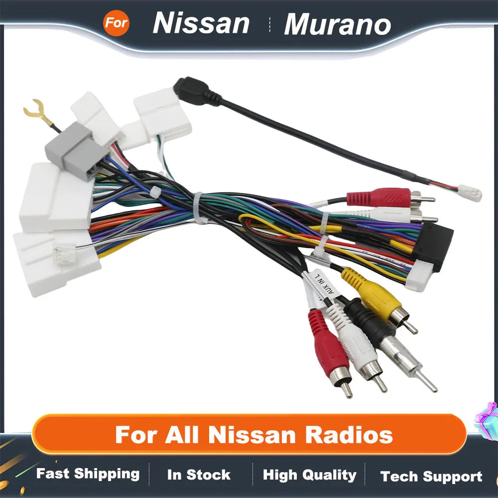 For Nissan Murano Qashqai j10 j11 X trail Tiida/SYLPHY/ Terra/Bluebird Kicks/Versa Car Radio Stereo Wiring Harness Cable Adapter