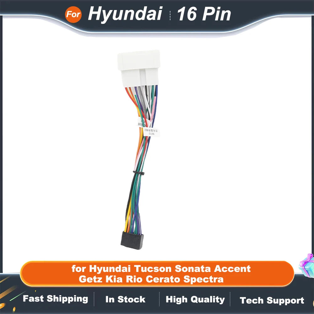 Radio Wiring Harness 16 Pin Connector Car Android Cable Adapter for Hyundai Tucson Sonata Accent Getz Kia Rio Cerato Spectra