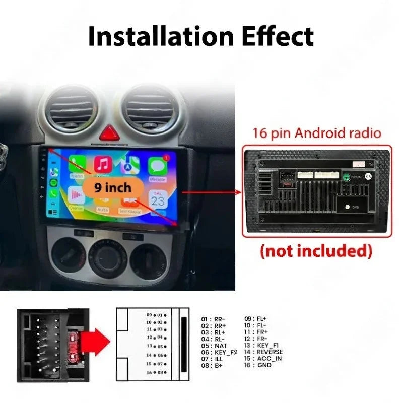 9" Android Multimedia Panel Frame for Astra H, Corsa D, Antara, Radio Wiring Harness Adapter, CAN Bus Decoder, Quadlock 40 Pin