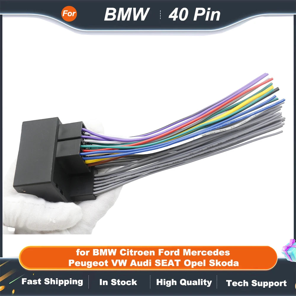 40 Pin Female Connector Radio Wiring Harness for BMW Citroen Ford  Mercedes Peugeot VW Audi SEAT Opel Skoda