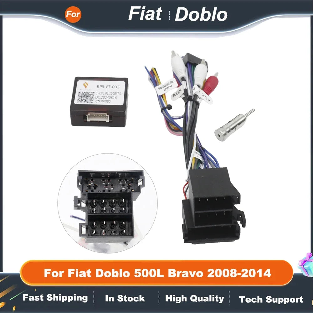 16pin Car Wiring Harness Adapter with CANBUS Decoder Android Radio Power Cable for Fiat Doblo 500L Bravo 2008-2014
