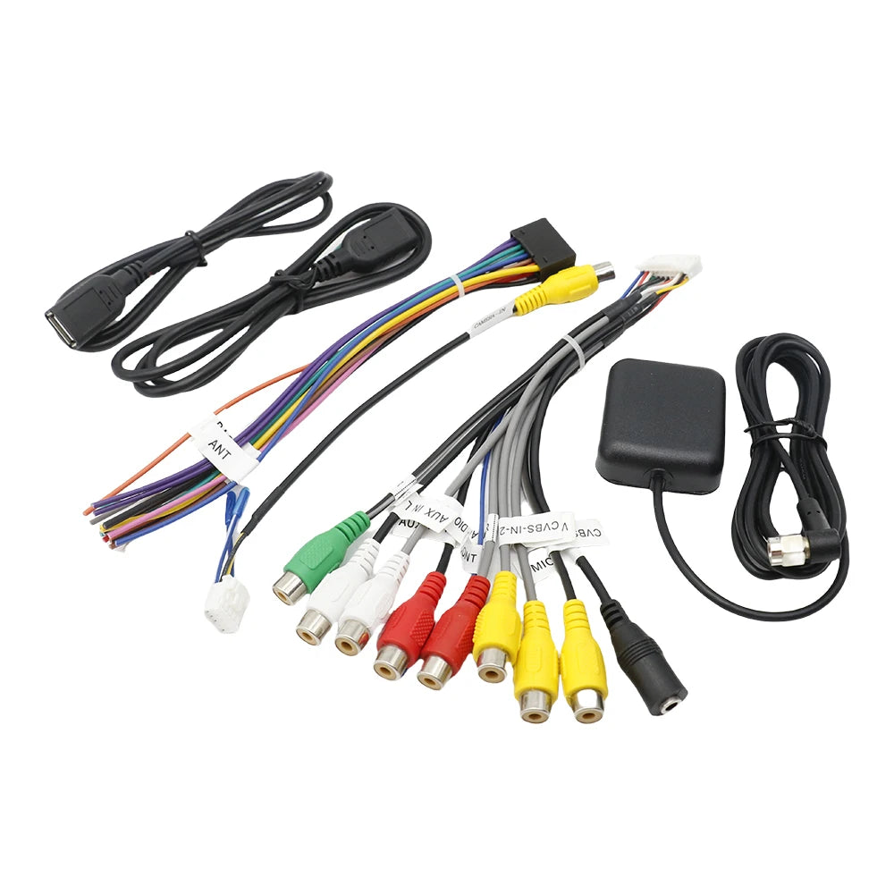 16 Pin Wiring Harness Set for Universal Car Android System USB Adapter GPS Antenna Mic Video CVBS Audio Aux RCA Wifi Cable