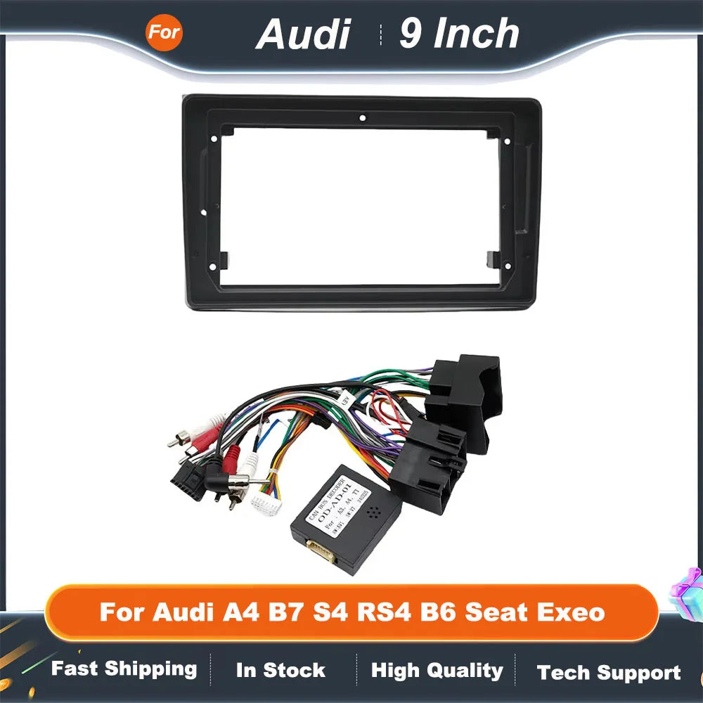 9 Inch Car Radio Fascia Frame for Audi A4 B7/B6 S4 RS4 Seat Adapter with Canbus Box Decoder Stereo Dash Panel Kit