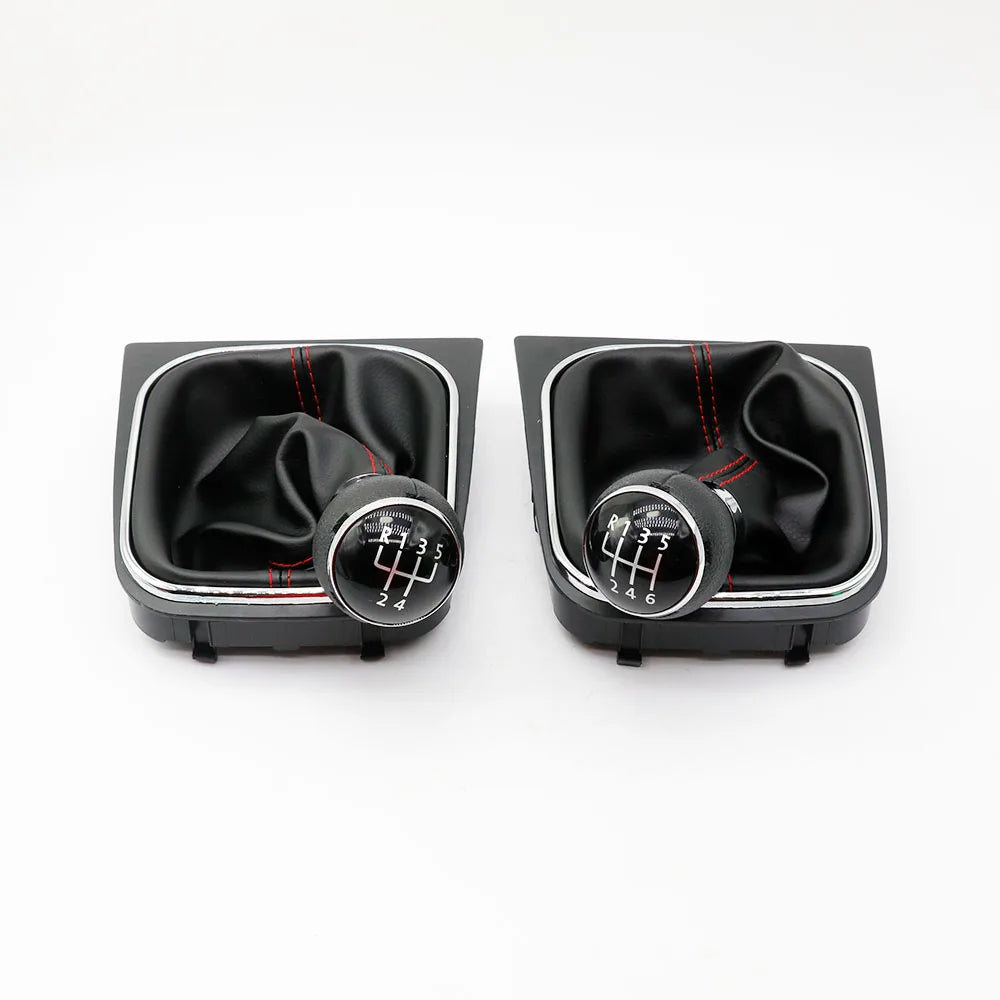 5 / 6 Speed Gear Shift Knob Lever and Boot Gaiter Black Leather Set for VW Golf  MK Jetta V VI 2005 200 2007-2014