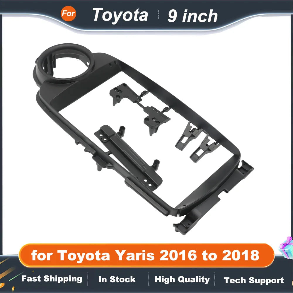 Wiring Harness Adapter CAN Bus Decoder Dashboard Panel Frame for Toyota Yaris 2016 to 2018, for 2 DIN 9" 16 Pin Android Radio