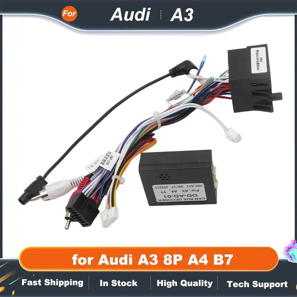 ISO Harness Adapter CAN Bus Decoder 16 Pin Plug Connector RCA Audio Car Android Head Unit Wiring Cable for Audi A3 8P A4 B7
