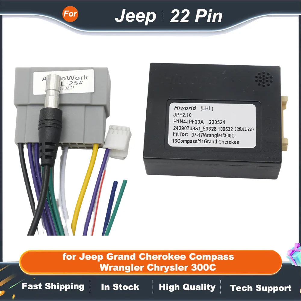 Radio Wiring Harness Adapter CAN Bus Decoder 16 Pin Plug to 22 Pin Cable for Jeep Grand Cherokee Compass Wrangler Chrysler 300C