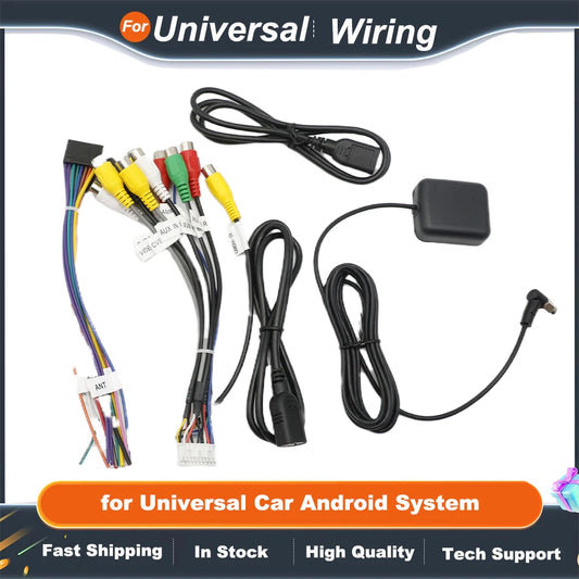 16 Pin Wiring Harness Set USB Adapter GPS Antenna Mic Video CVBS Audio Aux RCA Wifi Cable for Universal Car Android System