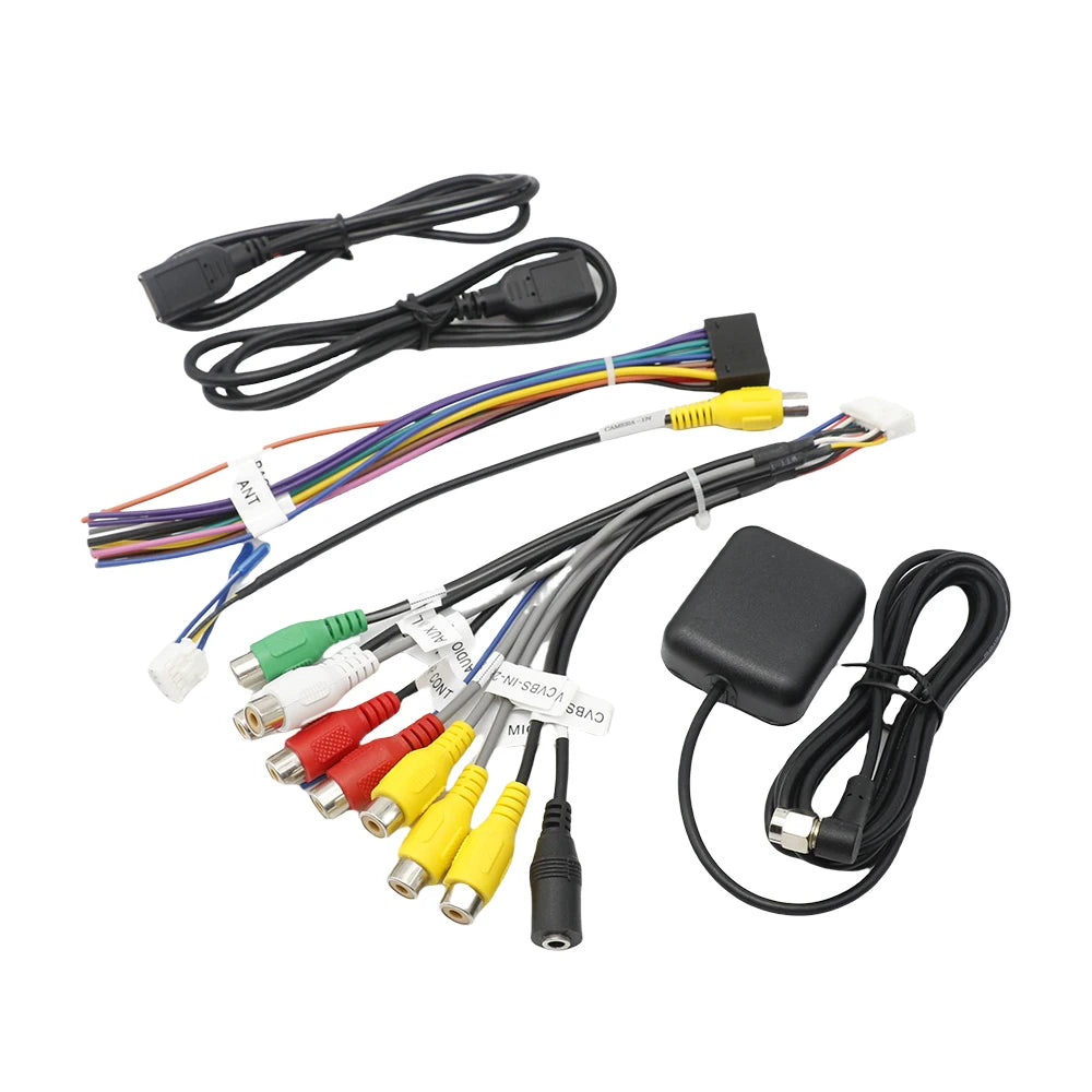16 Pin Wiring Harness Set for Universal Car Android System USB Adapter GPS Antenna Mic Video CVBS Audio Aux RCA Wifi Cable