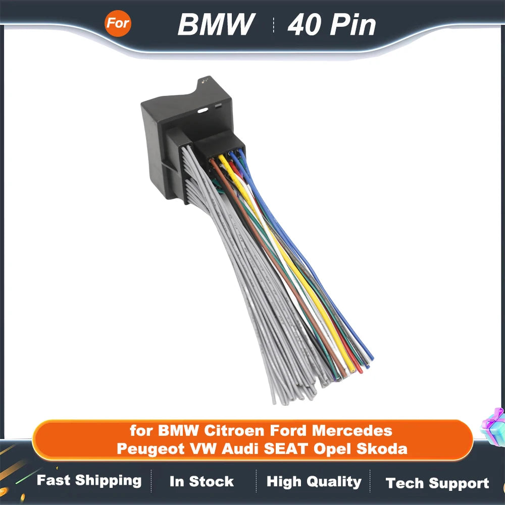 40 Pin Female Connector Radio Wiring Harness for BMW Citroen Ford  Mercedes Peugeot VW Audi SEAT Opel Skoda