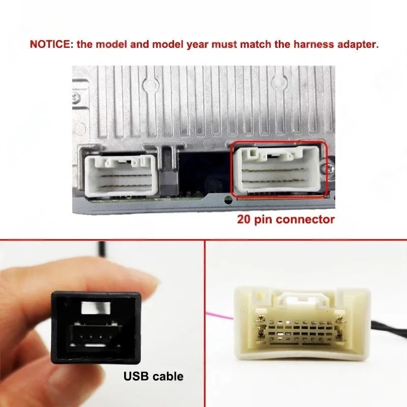 20 Pin Wiring Harness, USB Cable Adapter, Car Android 16 Pin Wires, Plug and Play, for Mitsubishi ASX Outlander Lancer Pajero