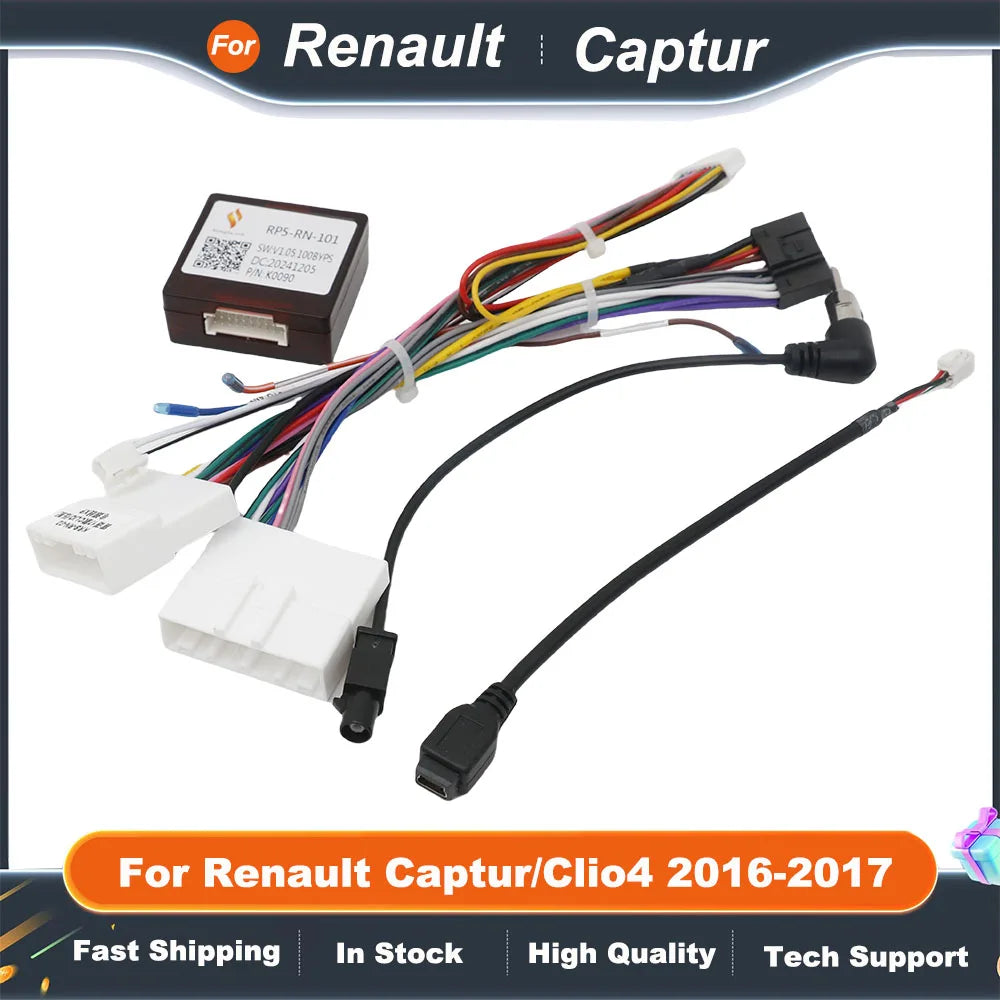 For Renault Captur/Clio4 2016-2017(Low Version) Car Radio Wiring Harness Cable Android Car Radio Multimedia Canbus Box Adaptor