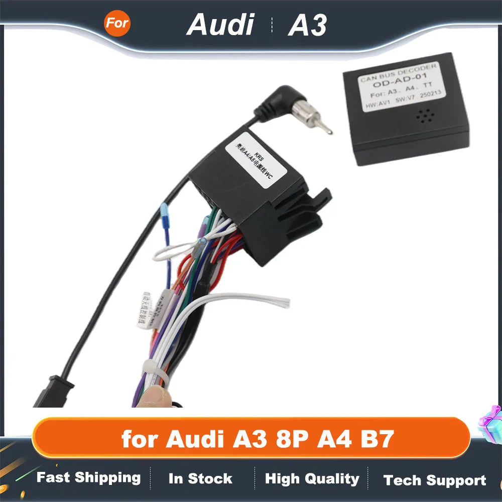 ISO Harness Adapter CAN Bus Decoder 16 Pin Plug Connector RCA Audio Car Android Head Unit Wiring Cable for Audi A3 8P A4 B7