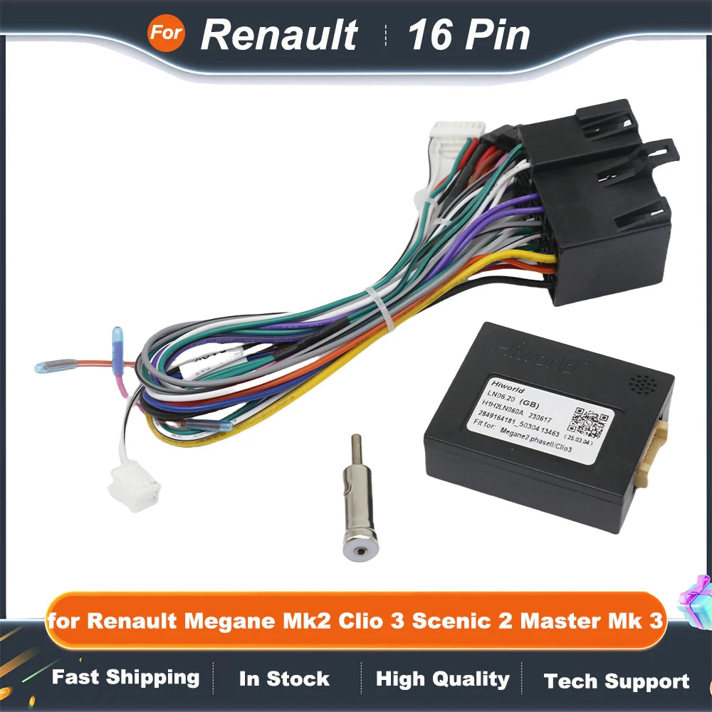 Wiring Harness Adapter CAN Bus Decoder for Renault Megane Mk2 Clio 3 Scenic 2 Master Mk 3 16 Pin Car Android Cable