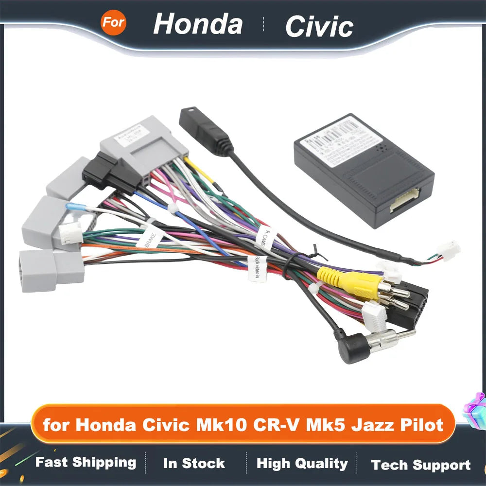 CAN Bus Decoder Wiring Harness 16 Pin to 24Pin 32Pin Android Multimedia Cable Adapter for Honda Civic Mk10 CR-V Mk5 Jazz Pilot