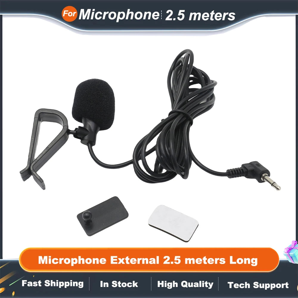 Car Bluetooth Hands Free Kits Microphone External 2.5 meters Long Portable Mono Audio Mic Braided Cable Clip-on 3.5mm Aux Plug
