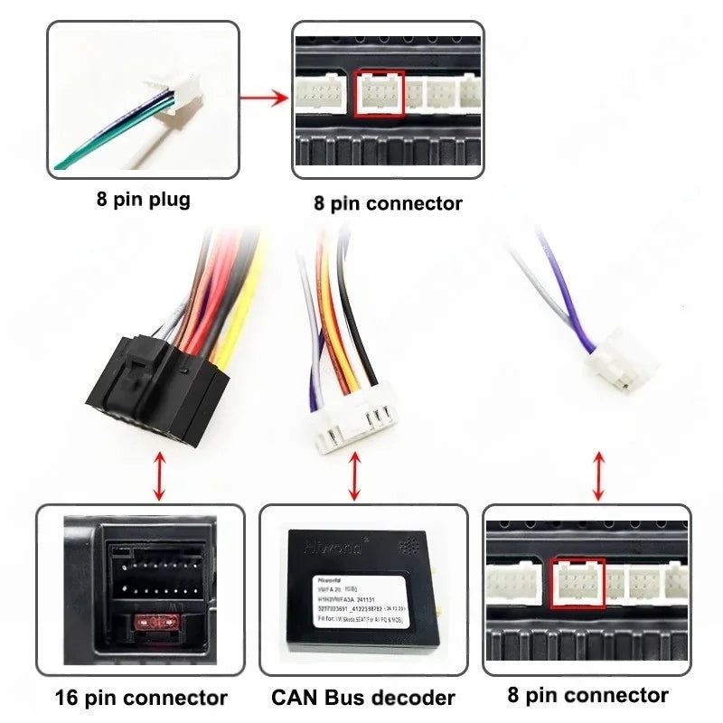 Radio Panel Frame for VW Polo 2012 to 2017, Quadlock Wiring Harness Adapter, CAN Bus Decoder, for 16 Pin 9" Android Multimedia