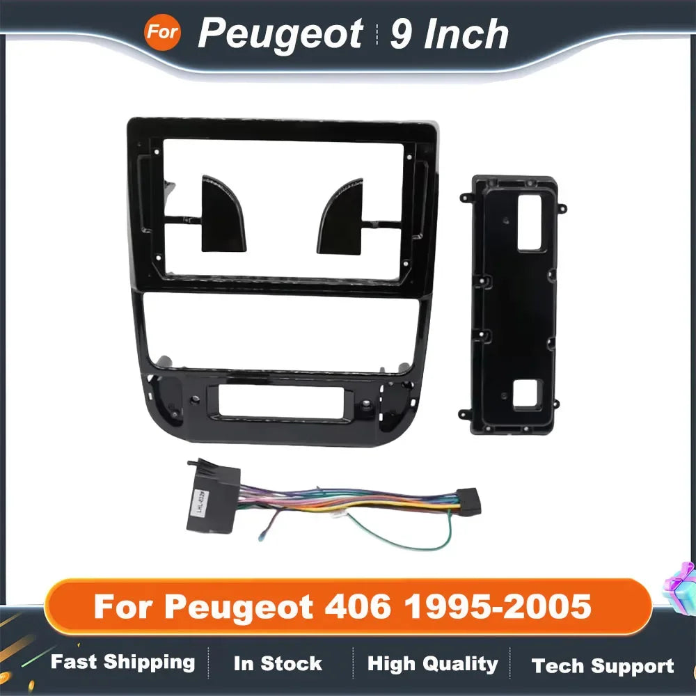 9 Inch Car Radio Fascia Frame for Peugeot 406 1995-2005 Dashboard Panel Kit OEM Style Plug Play Stereo Bezel Adapter
