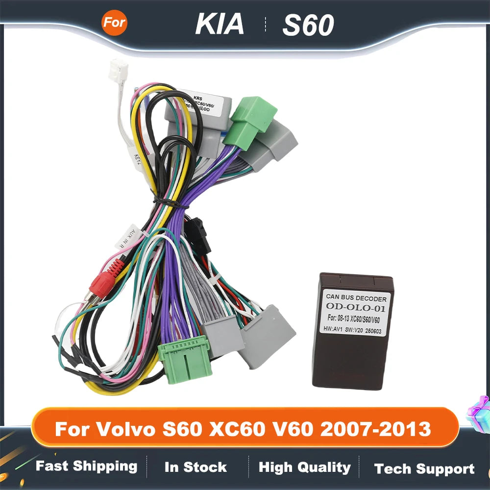 Car Audio Wiring Harness with Canbus Box For Volvo S60 XC60 V60 2007-2013 Stereo 16 Pin CD/DVD Android 2 Din GPS Video Player