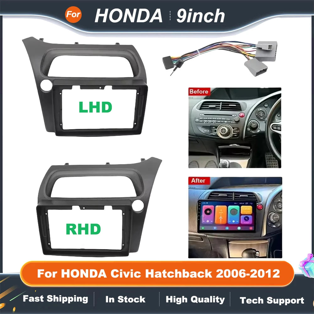9 Inch 2DIN Android car stereo panel For HONDA Civic Hatchback 2006-2012 Stereo Player Frame Head Unit Dash Panel Installation