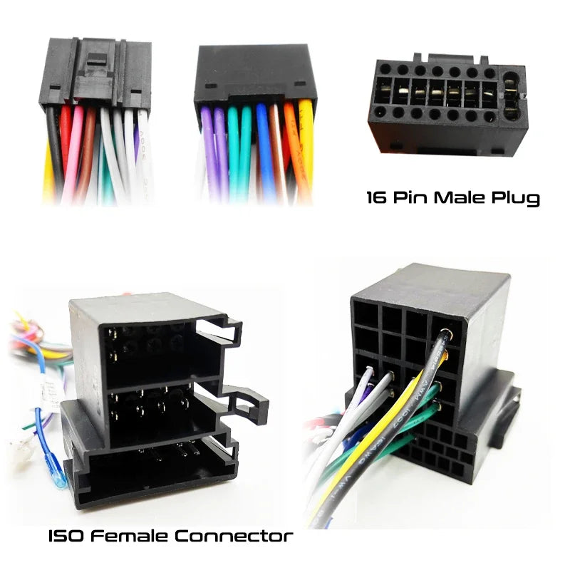 Car Android ISO Wiring Harness Adapter 16 Pin Plug Aftermarket Radio Head Unit Auxiliary Audio Cable for Audi A3 8P A4 TT