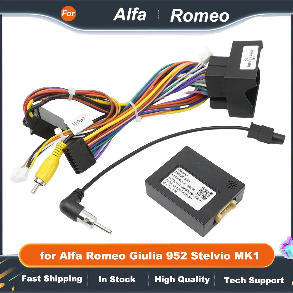 Radio Quadlock Wiring Harness CAN Bus Decoder 16 Pin Android Multimedia Cable Adapter for Alfa Romeo Giulia 952 Stelvio MK1