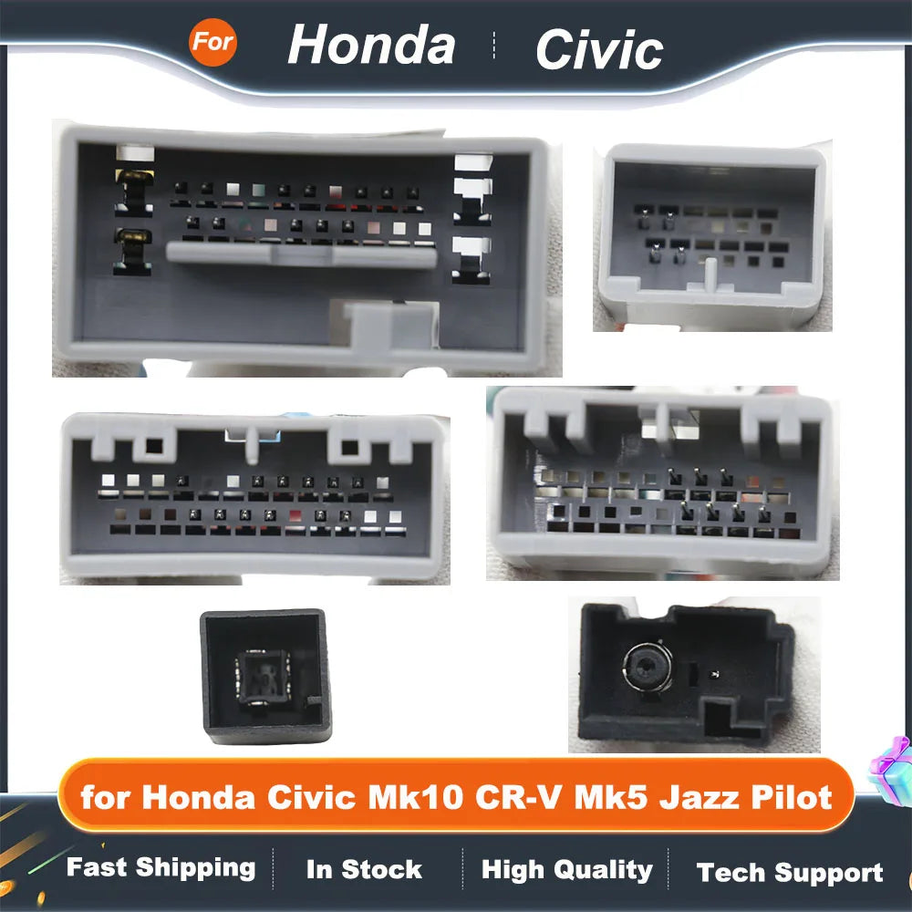 CAN Bus Decoder Wiring Harness 16 Pin to 24Pin 32Pin Android Multimedia Cable Adapter for Honda Civic Mk10 CR-V Mk5 Jazz Pilot