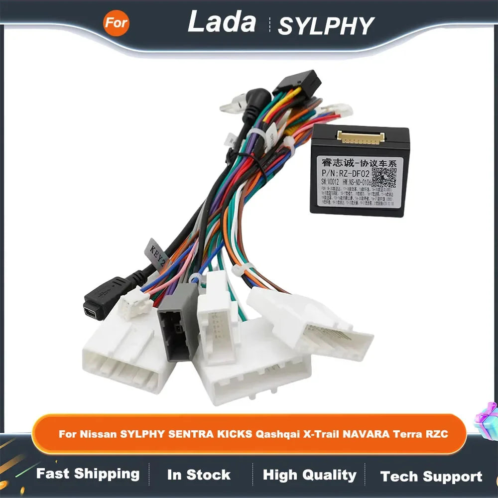Car Radio Fascia Frame Fitting Kit with Canbus Cable Plug for Nissan SYLPHY SENTRA KICKS Qashqai X-Trail NAVARA Terra RZC