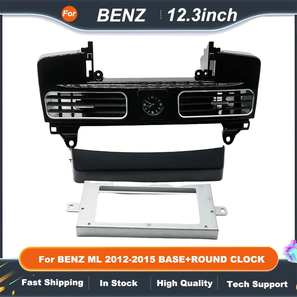 12.3 Inch Car Radio frame For BENZ ML 2012-2015 BASE+ROUND CLOCK GPS MP5 Android Player Fascias Panel DashBoard Frame Cover