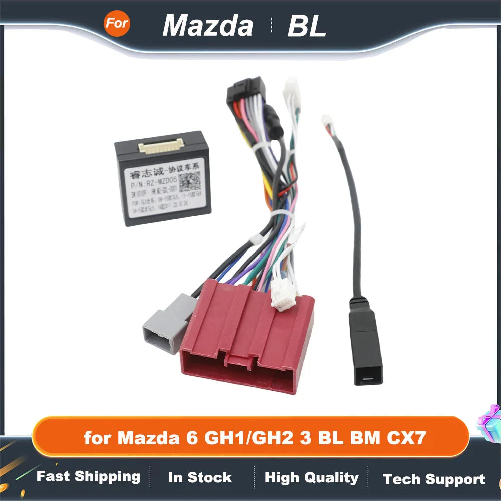 Harness Adapter CAN Bus Decoder 16 Pin to 24Pin Connector Radio Antenna Car Android Wiring Cable for Mazda 6 GH1/GH2 3 BL BM CX7