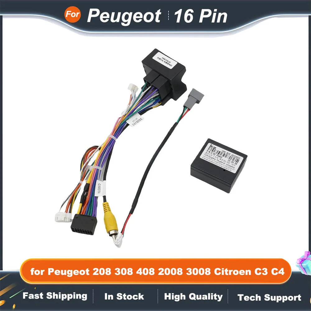 16 Pin to 56Pin Wiring Harness CAN Bus Decoder Connector Head Unit Cable Adapter for Peugeot 208 308 408 2008 3008 Citroen C3 C4