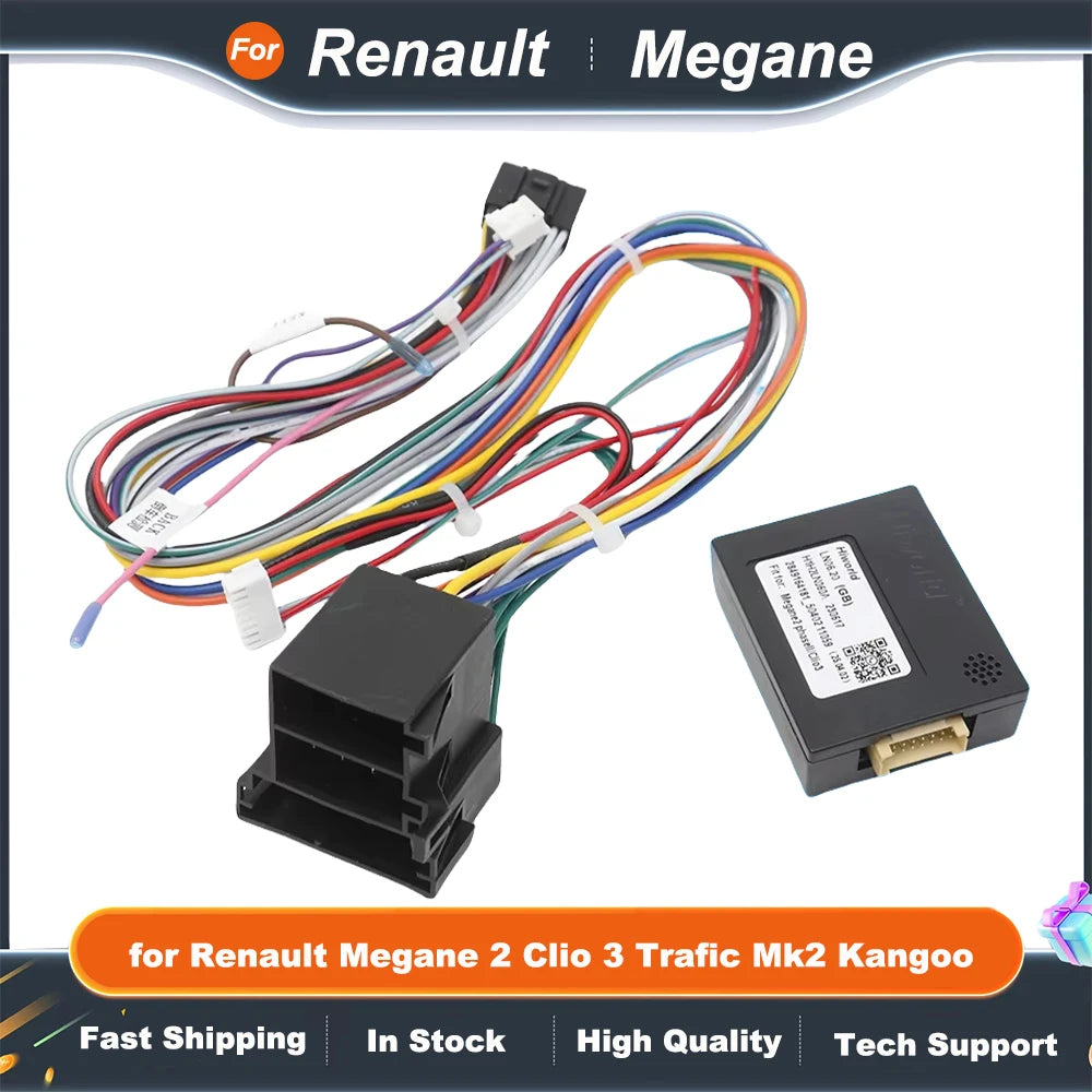 CAN Bus Decoder, 16 Pin to ISO Radio Harness Adapter, Car Android Wiring Cable for Renault Megane 2 Clio 3 Trafic Mk2 Kangoo