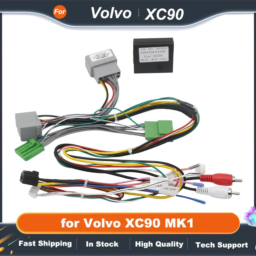 Radio Wiring Harness CAN Bus Decoder 16 Pin Plug to 14Pin Connector Audio RCA Input Car Android Cable Adapter for Volvo XC90 MK1
