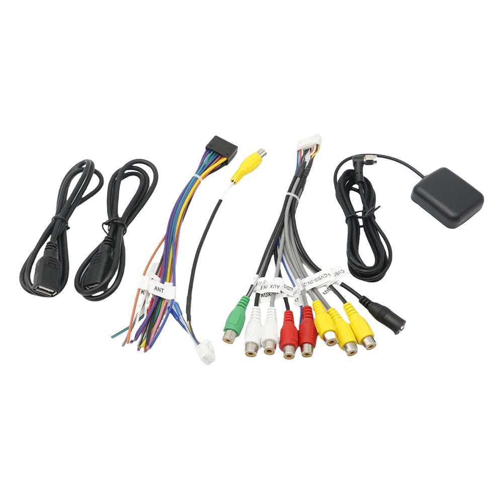 16 Pin Wiring Harness Set for Universal Car Android System USB Adapter GPS Antenna Mic Video CVBS Audio Aux RCA Wifi Cable