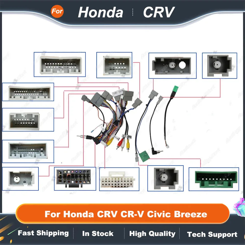 Car 16pin Wiring Harness Adapter Canbus Box For Honda CRV CR-V Civic Breeze Android Radio Power Cable HD-RZ-06
