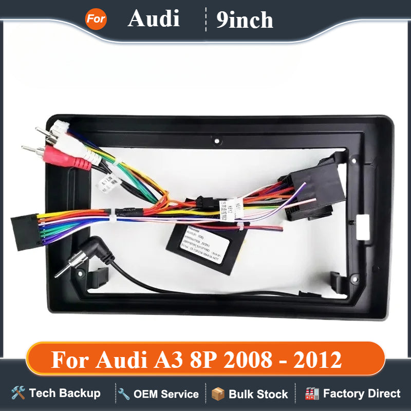 Dashboard Panel Frame for Audi A3 8P 2008 to 2012, Radio Wiring Harness Adapter, CAN Bus Decoder, for 2DIN 9" Android Multimedia